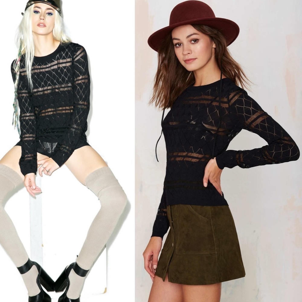 For Love & Lemons Knitz Joni Knit Top Black S NWT - Picture 3 of 6